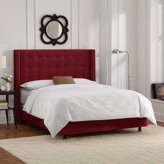Skyline Furniture Nailhead Trim Button Tufted Berry Velvet Wingback Bed