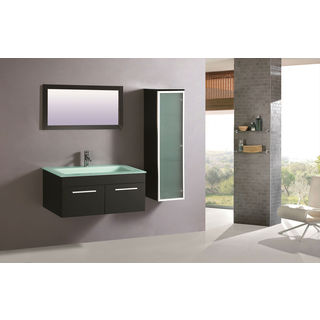 Legion Furniture Frosted Tempered Glass 31.5-inch Single Sink Bathroom Vanity With Mirror and Side Cabinet