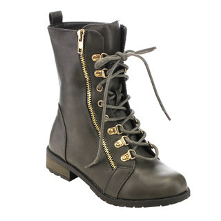 Forever Women's GD42 Leather Lace-up Zip-up Military-style Mid-calf Boots
