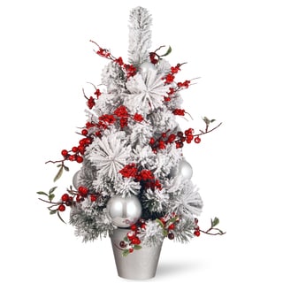 White/Red Trimmed 24-inch Potted Christmas Tree