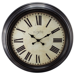 La Crosse Clock 404-2658 Brown 23-inch Round Antique Dial Analog Wall Clock with Roman Numerals