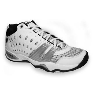 Prince Men's T22 White/Black/Silver Synthetic Leather/Mesh Mid-cut Tennis Shoe