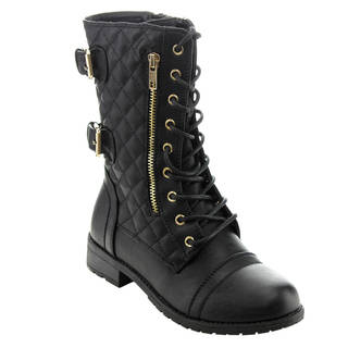 Forever Women's GD44 Lace-up Side Zipper Quilted Combat Boots