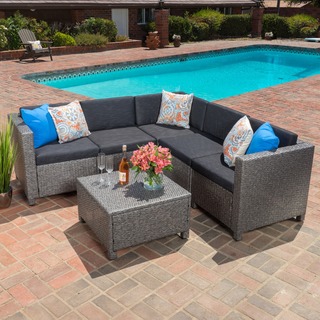 Puerta Outdoor 6-piece Wicker V-Shaped Sectional Sofa Set by Christopher Knight Home