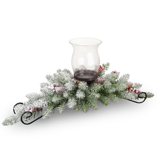 30-inch Snow-covered Dunhill Fir Centerpiece and Candle Holder