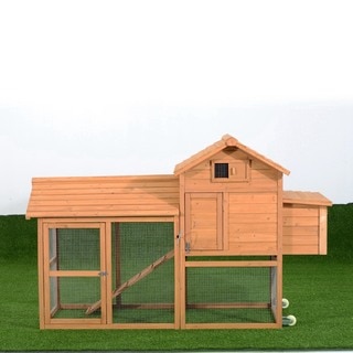 Pawhut Deluxe Portable Backyard Chicken Coop w/ Fenced Run and Wheels