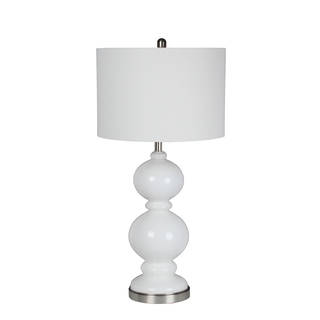 White Glass and Fabric 34-inches Table Lamp
