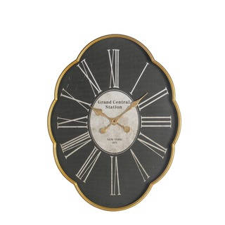 Privilege 'Grand Central Station' Gold-bordered Black Iron Wall Clock