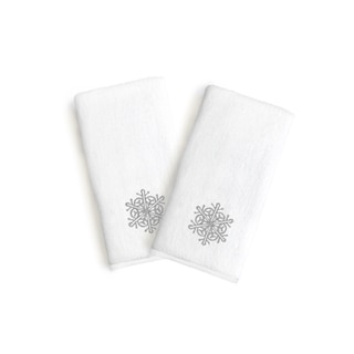 Authentic Hotel and Spa 2-piece Holiday Turkish Cotton Hand Towels with Silver Snowflake Embroidery (Set of 2)