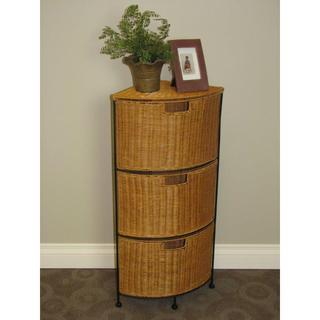 3-drawer Black and Tan Metal and Wicker Corner Chest