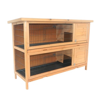 Pawhut Brown Wood 2-story Stacked Outdoor Rabbit Hutch and Guinea Pig House