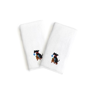 Authentic Hotel and Spa 2-piece Turkish Cotton Hand Towels with Holiday Scottie Dog Embroidery (Set of 2)