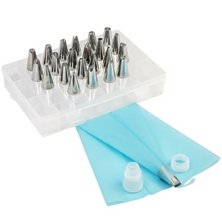 24-piece Stainless Steel Cake Decorating set, with 2 Couplers, Pastry Bag, and Case