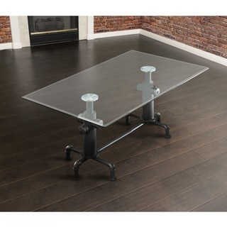 Furniture of America Haymill Industrial Antique Black Glass Top Dining Table