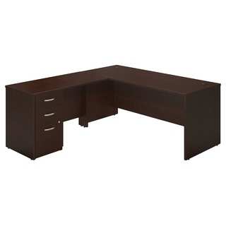 Series C Elite Mocha Cherry MDF and Laminate 66-inch Wide x 30-inch Deep L-shaped Desk with 3-drawer Pedestal