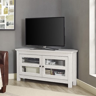 44-inch White Wash Wood Corner TV Stand