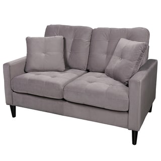 Porter Tribeca Grey Microfiber Contemporary Modern Loveseat with 2 Matching Throw Pillows