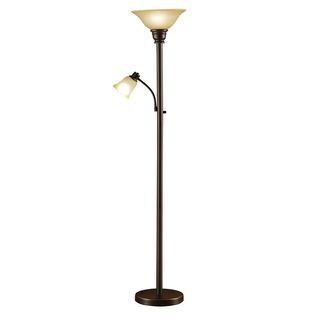 Catalina Kerrington 18223-002 71-Inch Oil Rubbed Bronze Mother and Daughter Torchiere Floor Lamp with Amber Glass Shades