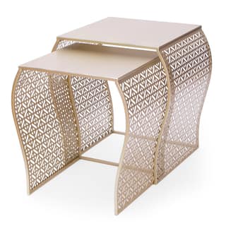 Adeco Goldtone Metal Luxury Nesting Side Table (Set of 2)