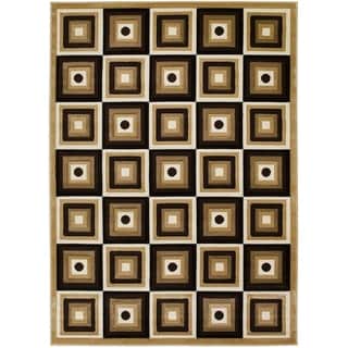 Lyke Home Hand Carved Champagne Squares Area Rug (5x7)