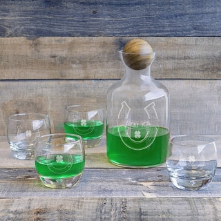 St. Patrick's Day Clear Glass 5-piece Decanter with Wood Stopper Set