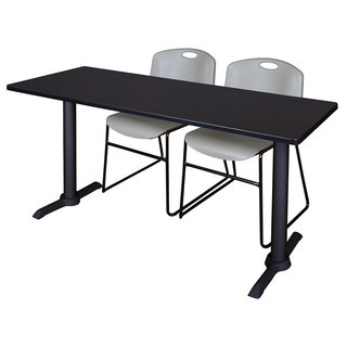 Cain Steel/Laminate 60-inch x 24-inch Training Table & 2 Zeng Grey Plastic Stacking Chairs
