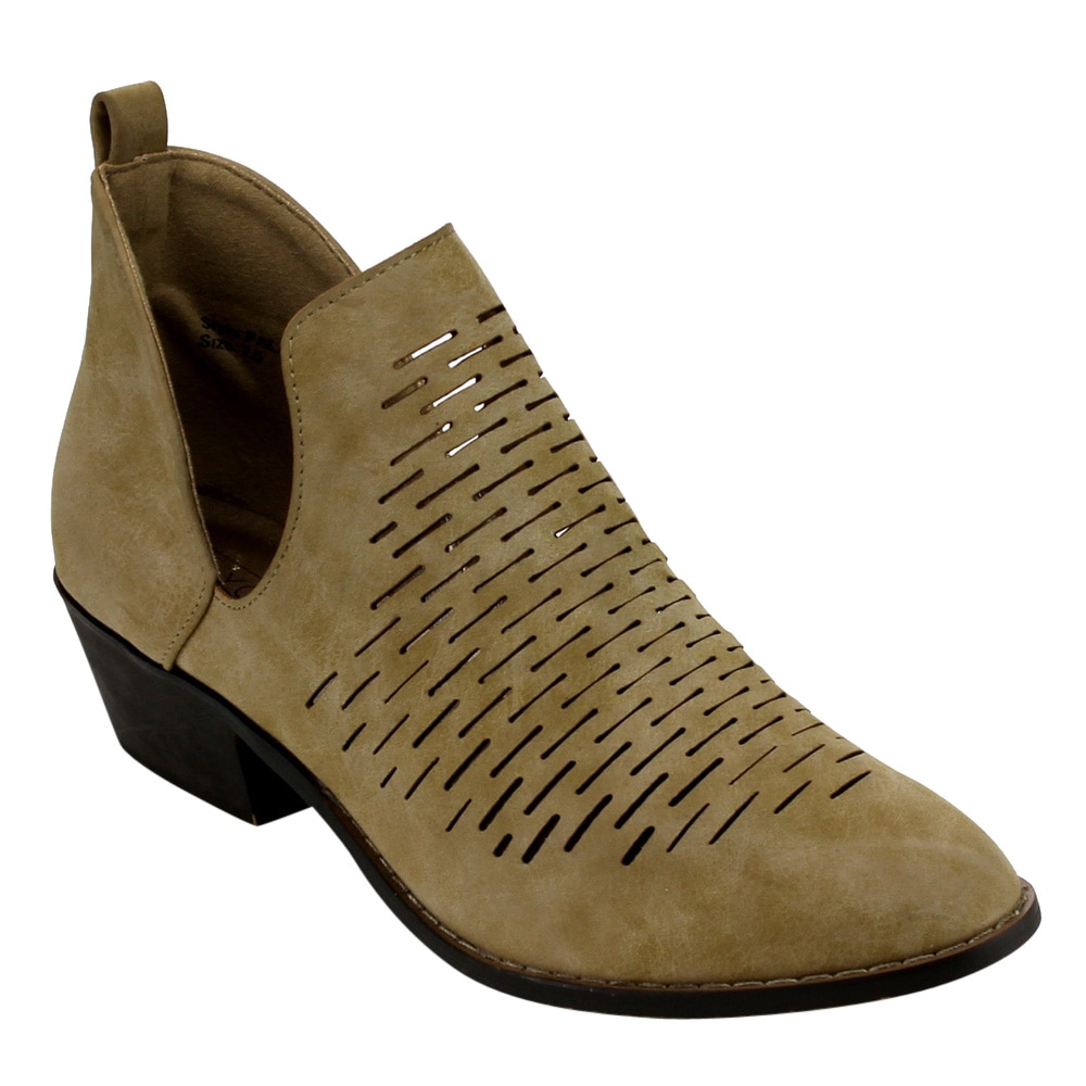 Yoki EC80 Women's Side Slit Laser Cut Out Stacked Ankle Booties