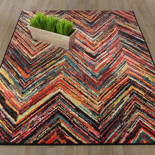 Ottomanson Rainbow Collection Multicolor Abstract Chevron Design Area Rug (5'0 x 6'6)