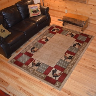 Outdoorsman Collection Rustic Lodge Chicken Rooster Cabin Ivory Polypropylene Area Rug (2'2 x 3'3)