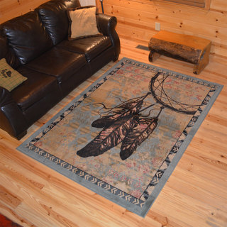 Rustic Lodge Dream Catcher Indian Cabin Blue Area Rug (2'2"x3'3")