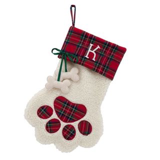 Red Plaid Cuff Paw Dog Bone Personalized Stocking