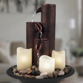 Pure Garden Tiered Column Tabletop Fountain - LED Lights and Candles