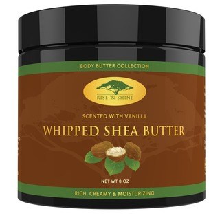 Rise 'N Shine Vanilla Whipped African 8 oz. Shea Butter Cream - Pure 100-percent Raw All Natural Organic Moisture for Soft Skin