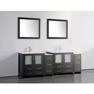 Vanity Art 84-inch Double Sink Bathroom Vanity Set with Ceramic Top