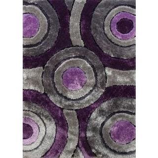 Modern Purple Silver Grey and Black Circular Design Hand-tufted Shag Area Rug (5'x7')