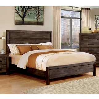 Furniture of America Barrison Transitional Rustic Dark Grey Wire-Brushed Panel Bed