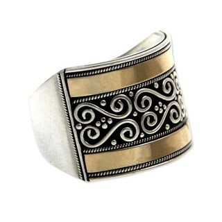 Handcrafted Gold Accent Sterling Silver 'Celuk Gates' Band Ring (Indonesia)