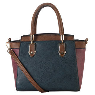 Diophy Two-tone Faux Leather Mini Top Handle Tote Bag with Removable Strap