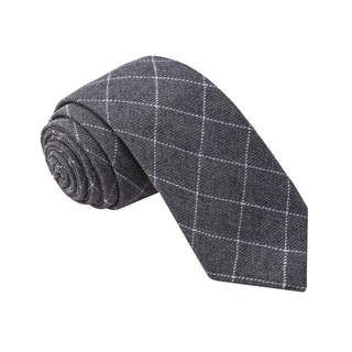 Knot Society Men's Grey Check Pattern Skinny Cotton Tie