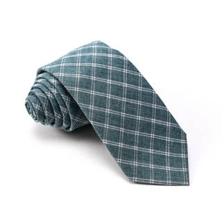 Knot Society Men's Green Check Pattern Skinny Cotton Tie