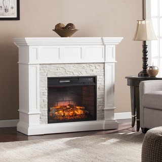Harper Blvd Reese White Faux Stone Corner Convertible Infrared Electric Fireplace
