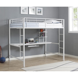 White Metal Full Loft Bed with Workstation