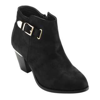 Bella Marie AD62 Women's Black Faux Leather Buckle Side-zipper Block-heel Ankle Booties