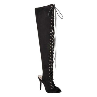 Breckelle's ED35 Women's Thigh-high Corset Lace-up Stiletto High-heel Boots