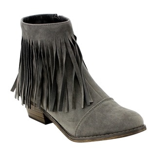Breckelle's Women's ED31 Faux Suede Fringe Side Zipper Stacked Chunky Ankle Booties