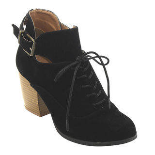 Qupid Women's Black Faux-suede Chunky Stacked-heel Ankle Booties