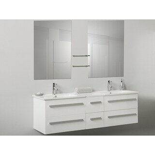 Madrid White Floating Couble Bathroom Vanity with Mirrors
