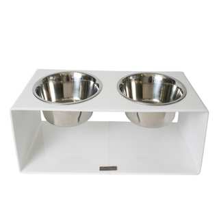 Pet Lounge Studios White Acrylic/Stainless Steel Square Diner Cat and Dog Bowl Set