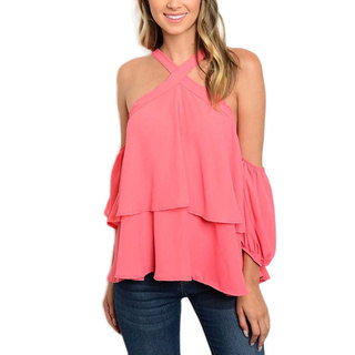 JED Women's Polyester Off-the-shoulder Ruffle Halter Top