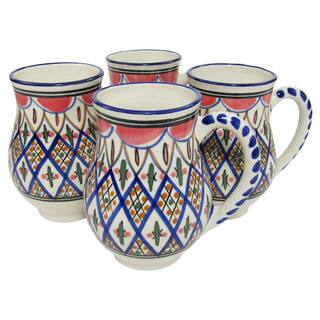 Set of 4 Le Souk Ceramique 'Tabarka' Large Stoneware Mugs (Tunisia)